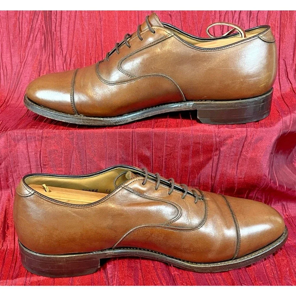 Mens Johnston & Murphy Tan Leather Cap Toe Oxford Dress Shoes sz 8D